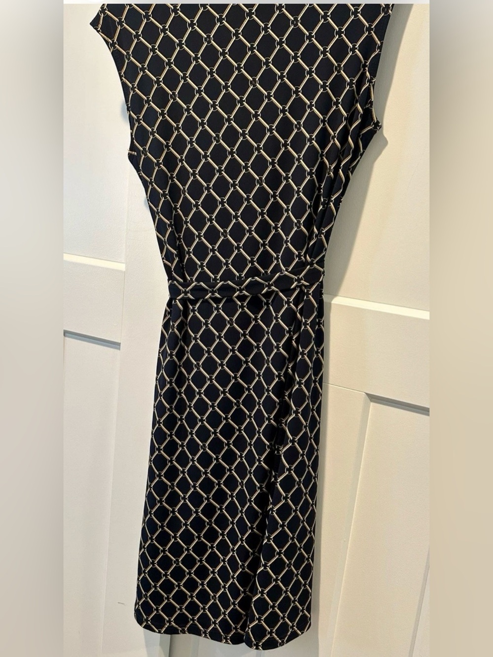 Gilli Brysen Navy Faux Wrap Jersey Dress Size L, Navy & Gold - Picture 5 of 5